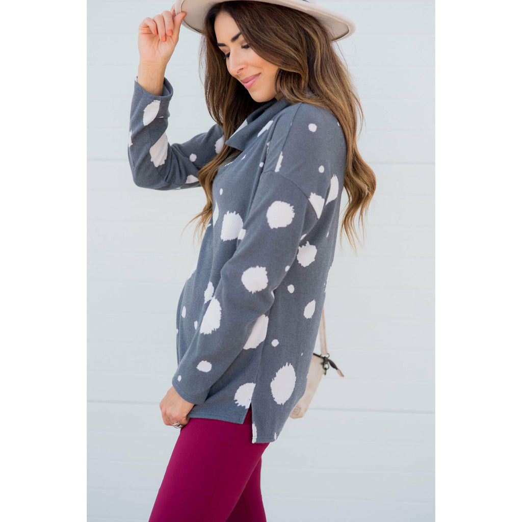 Brushed Dot Cowl Neck Sweatshirt - Betsey's Boutique Shop