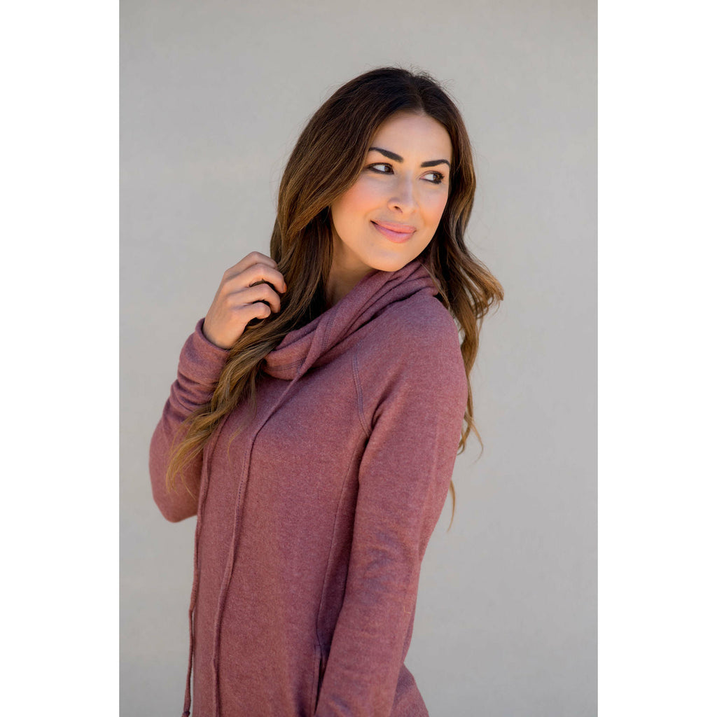 Heathered Basic Cowl Neck Sweatshirt - Betsey's Boutique Shop