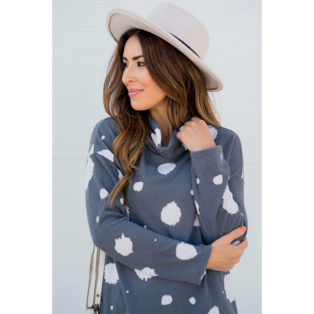 Brushed Dot Cowl Neck Sweatshirt - Betsey's Boutique Shop