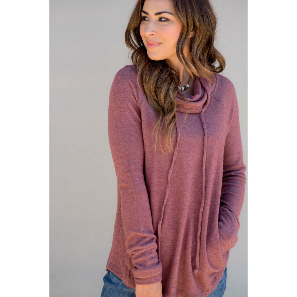 Heathered Basic Cowl Neck Sweatshirt - Betsey's Boutique Shop