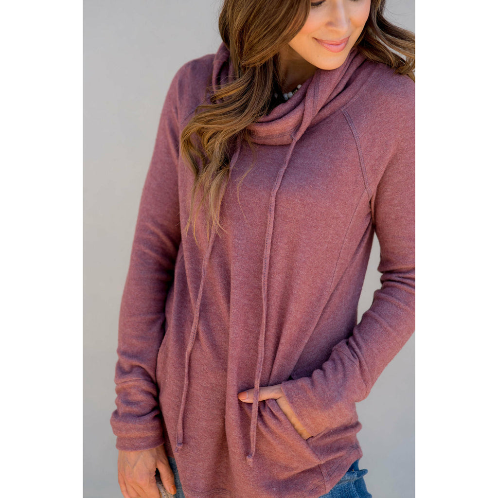 Heathered Basic Cowl Neck Sweatshirt - Betsey's Boutique Shop