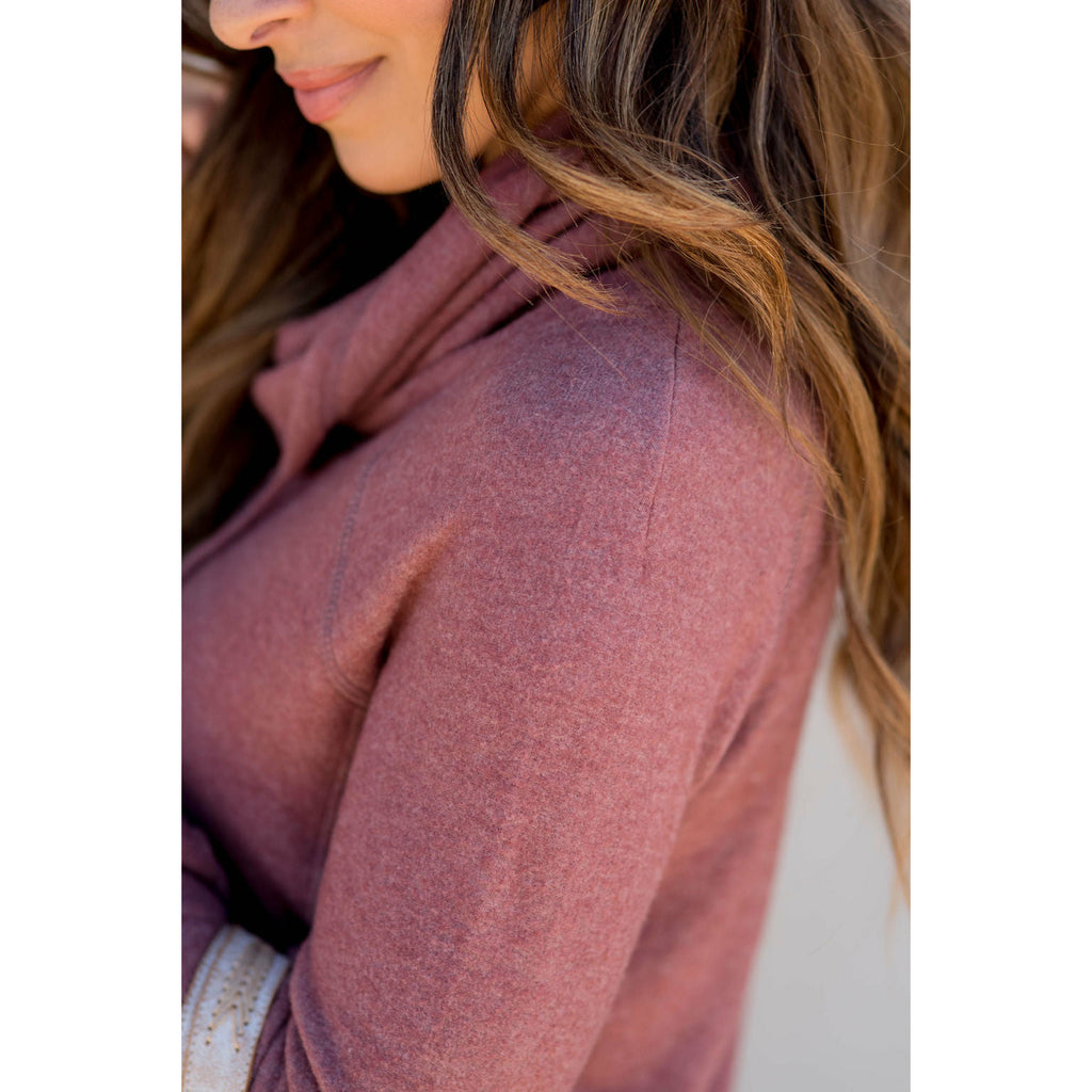 Heathered Basic Cowl Neck Sweatshirt - Betsey's Boutique Shop