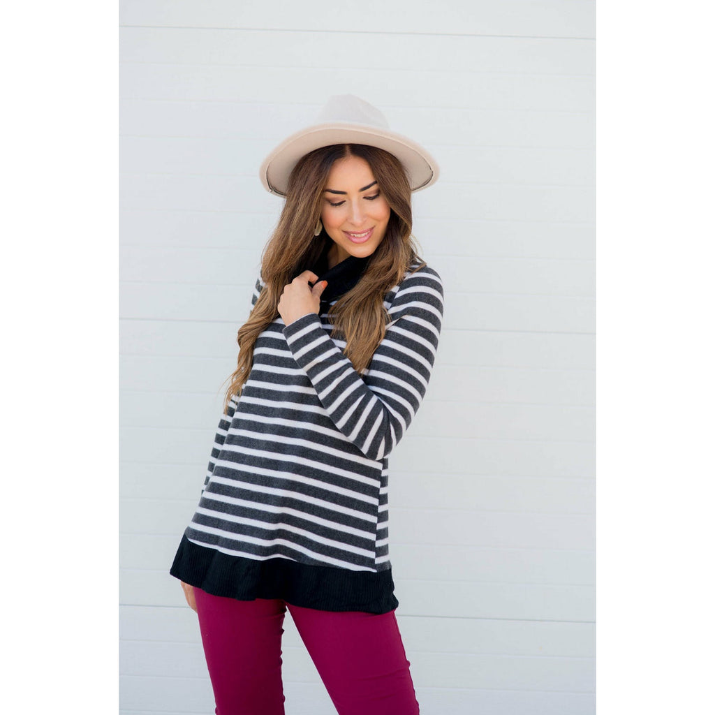 So Soft Striped Solid Trim Sweatshirt - Betsey's Boutique Shop - Outerwear