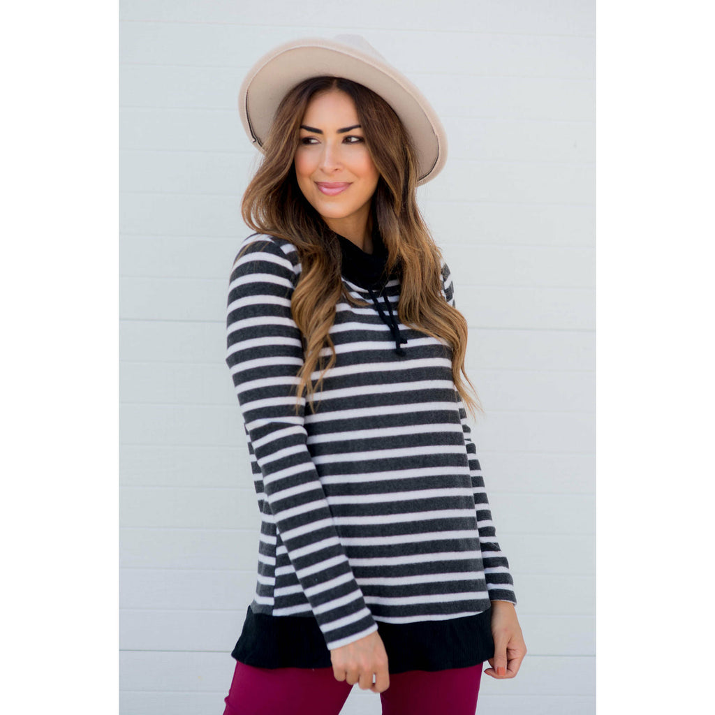 So Soft Striped Solid Trim Sweatshirt - Betsey's Boutique Shop - Outerwear