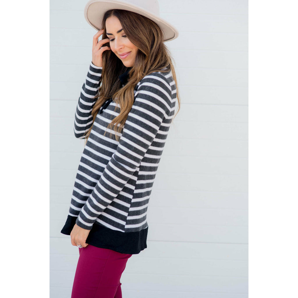 So Soft Striped Solid Trim Sweatshirt - Betsey's Boutique Shop - Outerwear