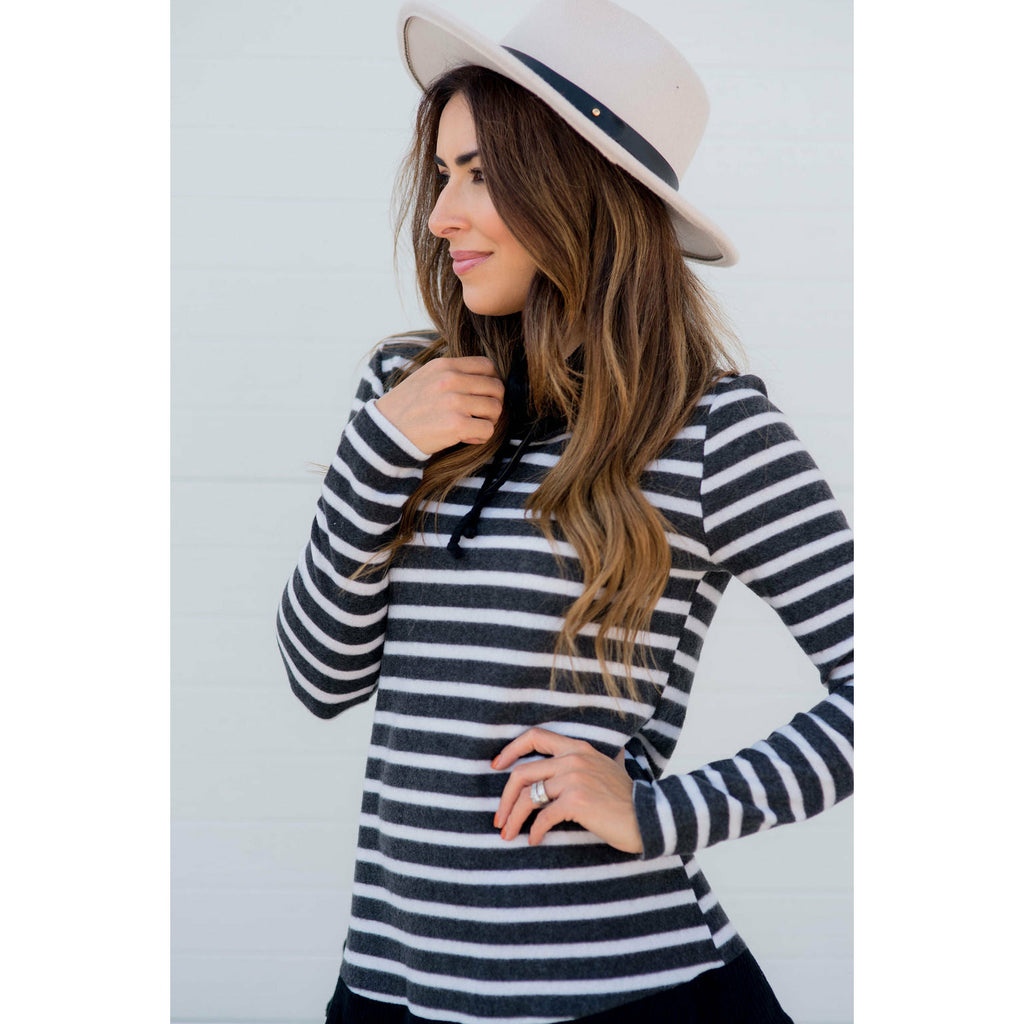 So Soft Striped Solid Trim Sweatshirt - Betsey's Boutique Shop - Outerwear