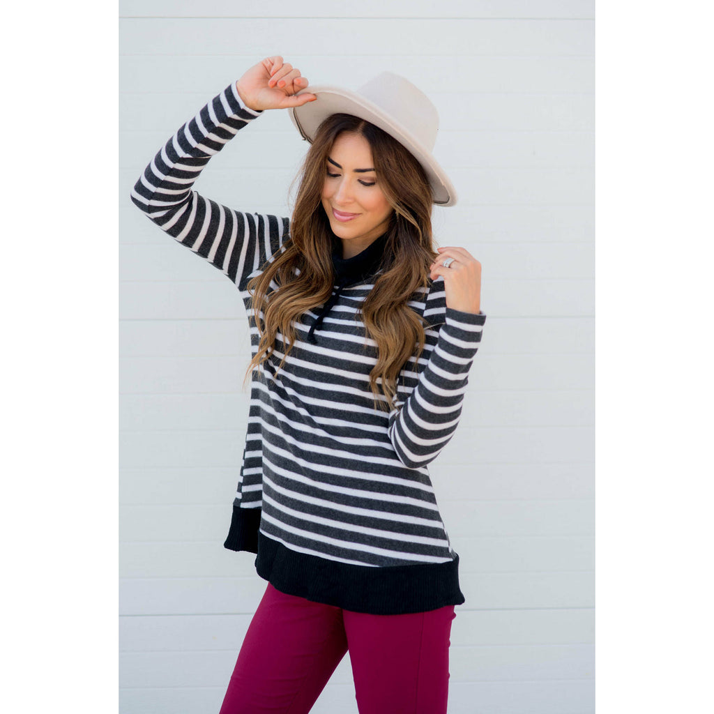 So Soft Striped Solid Trim Sweatshirt - Betsey's Boutique Shop - Outerwear