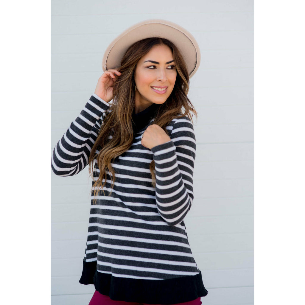 So Soft Striped Solid Trim Sweatshirt - Betsey's Boutique Shop - Outerwear