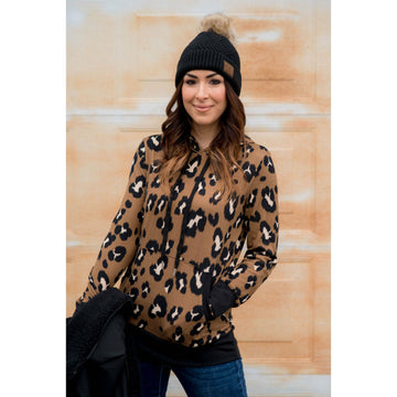 Solid Trim Leopard Print Hoodie - Betsey's Boutique Shop