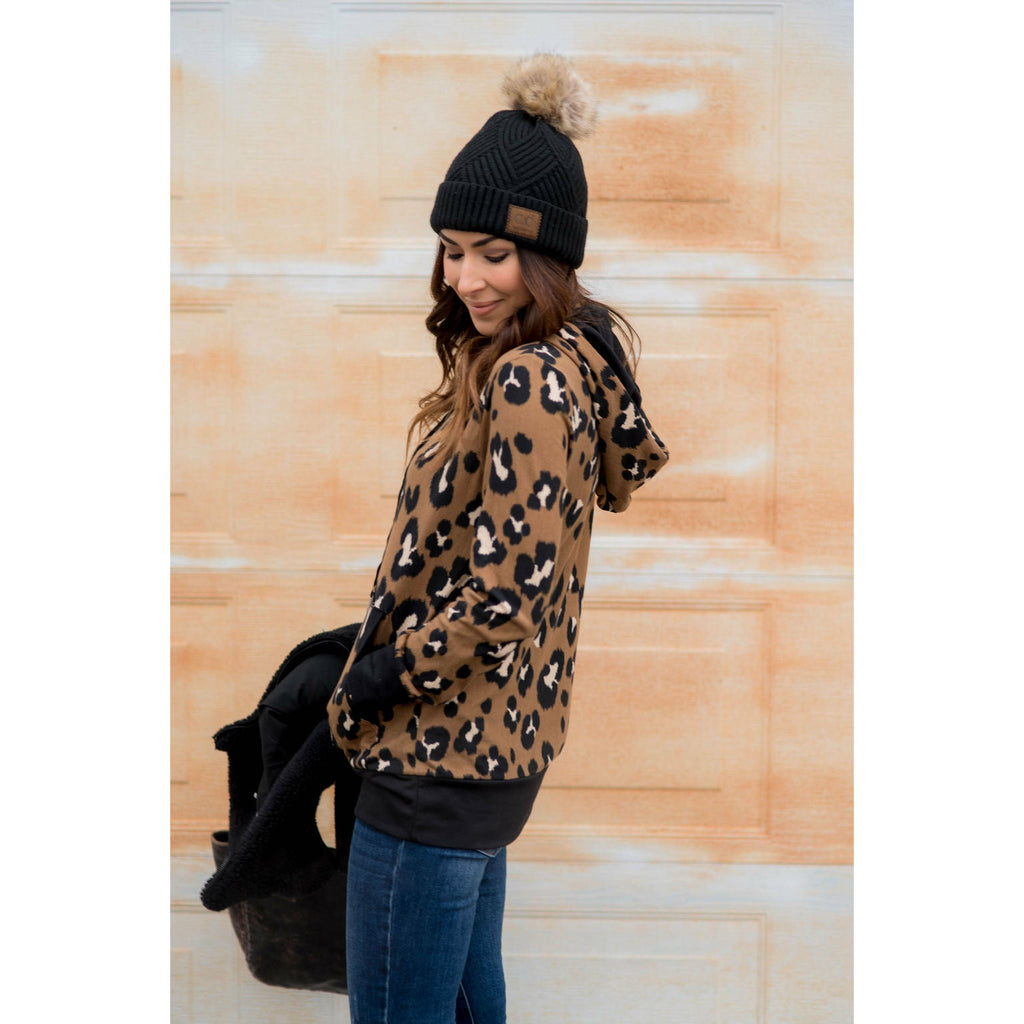 Solid Trim Leopard Print Hoodie - Betsey's Boutique Shop