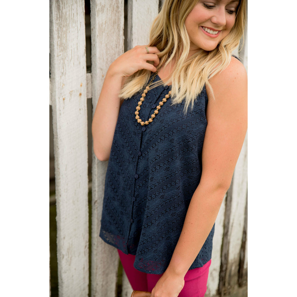 Laced Button Tank - Betsey's Boutique Shop