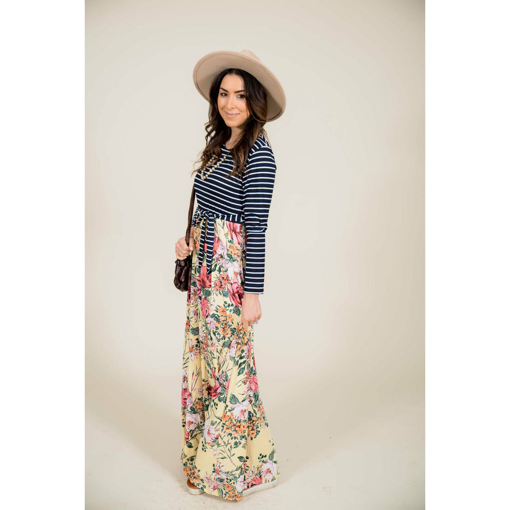 Striped Top Floral Bottom Maxi - Betsey's Boutique Shop