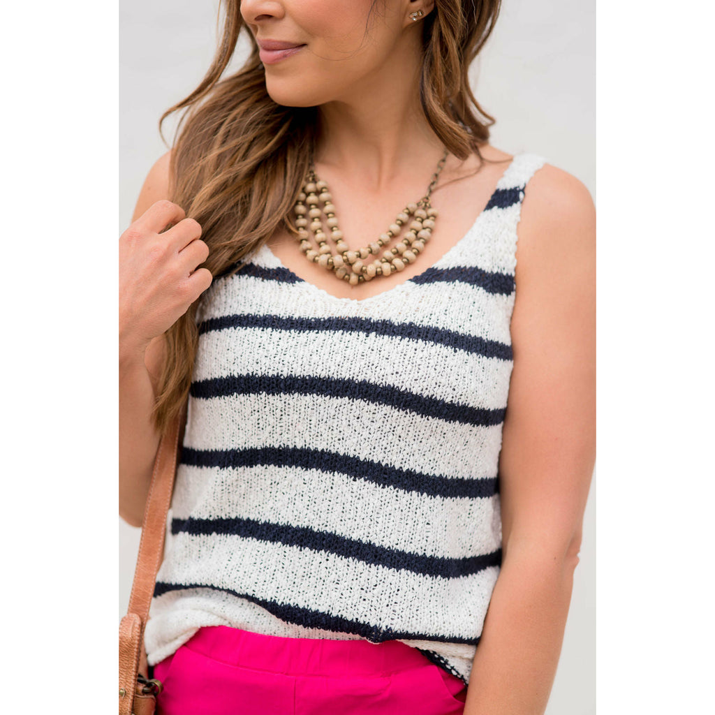 V-Neck Striped Knit Tank - Betsey's Boutique Shop