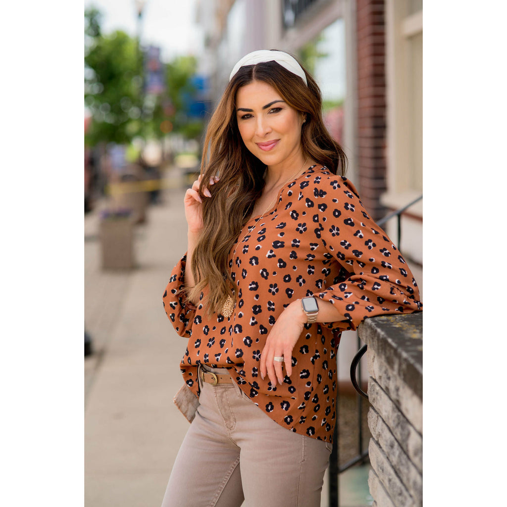 Leopard Belle Sleeve Blouse - Betsey's Boutique Shop