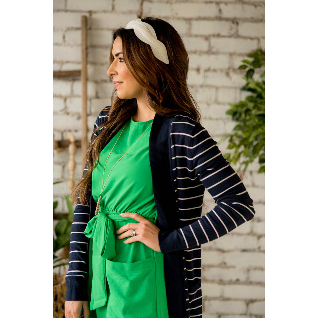 Ribbed Trim Striped Tunic Cardigan - Betsey's Boutique Shop - Coats & Jackets