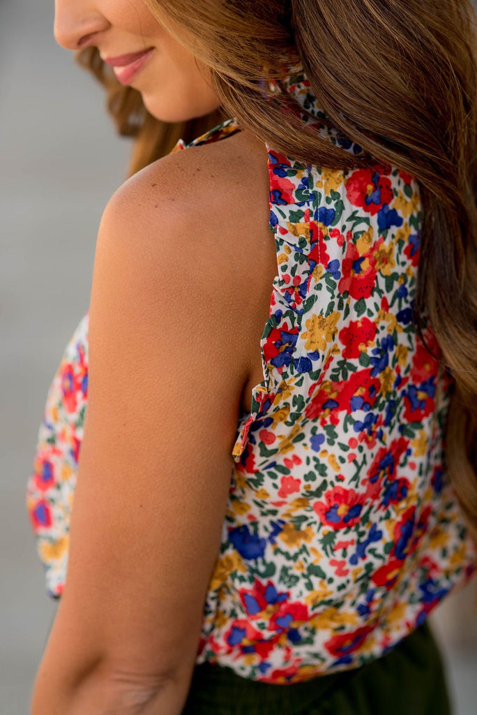 Floral Fun Ruffle Trim Tank - Betsey's Boutique Shop