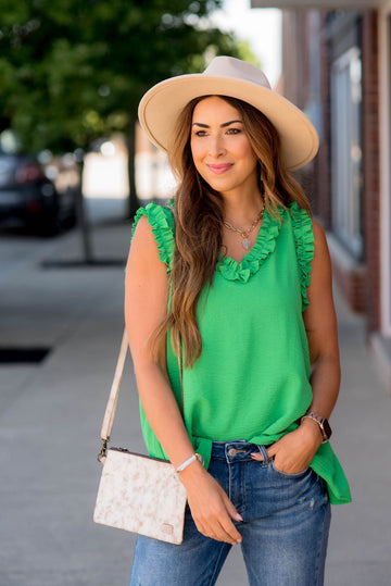 Ruffle Trim V-Neck Tank - Betsey's Boutique Shop