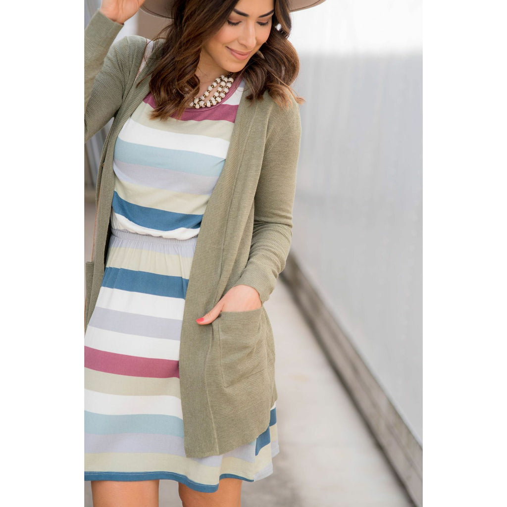 Striped Pocket Long Sleeve Dress - Betsey's Boutique Shop