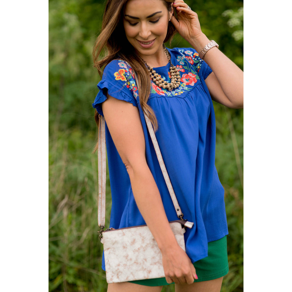 Embroidered Floral Bib Tee - Betsey's Boutique Shop