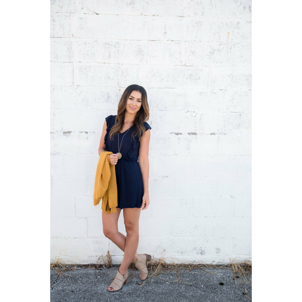 Navy Ruffles Romper - Betsey's Boutique Shop