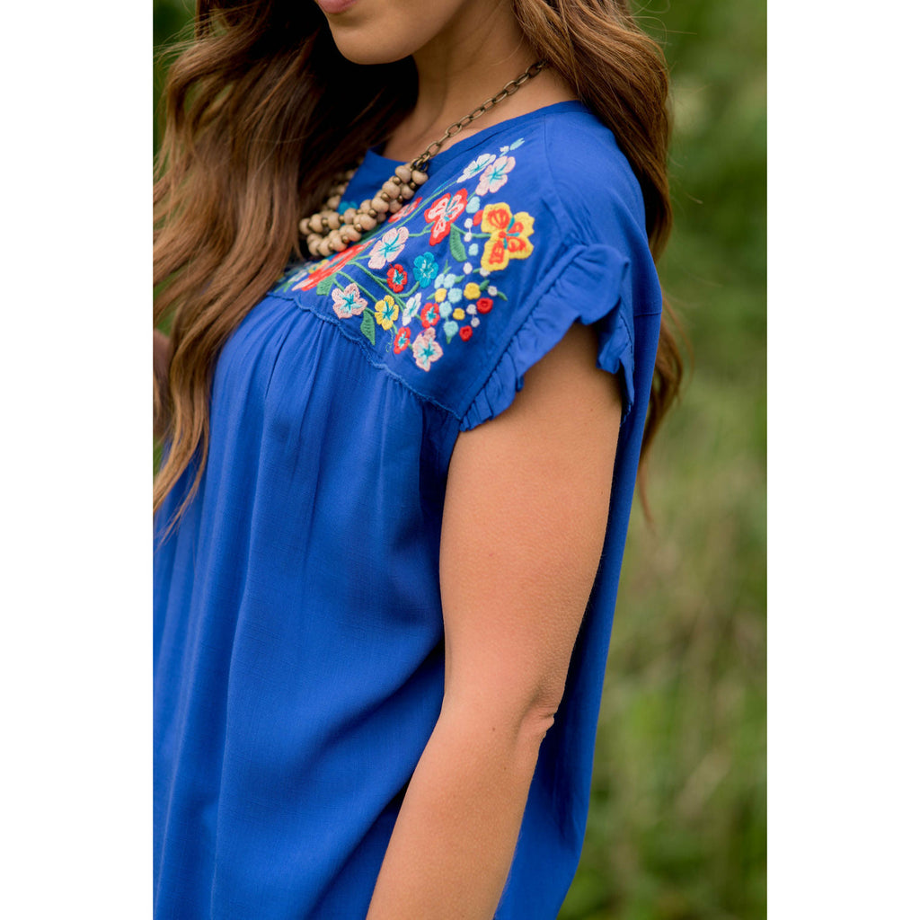 Embroidered Floral Bib Tee - Betsey's Boutique Shop