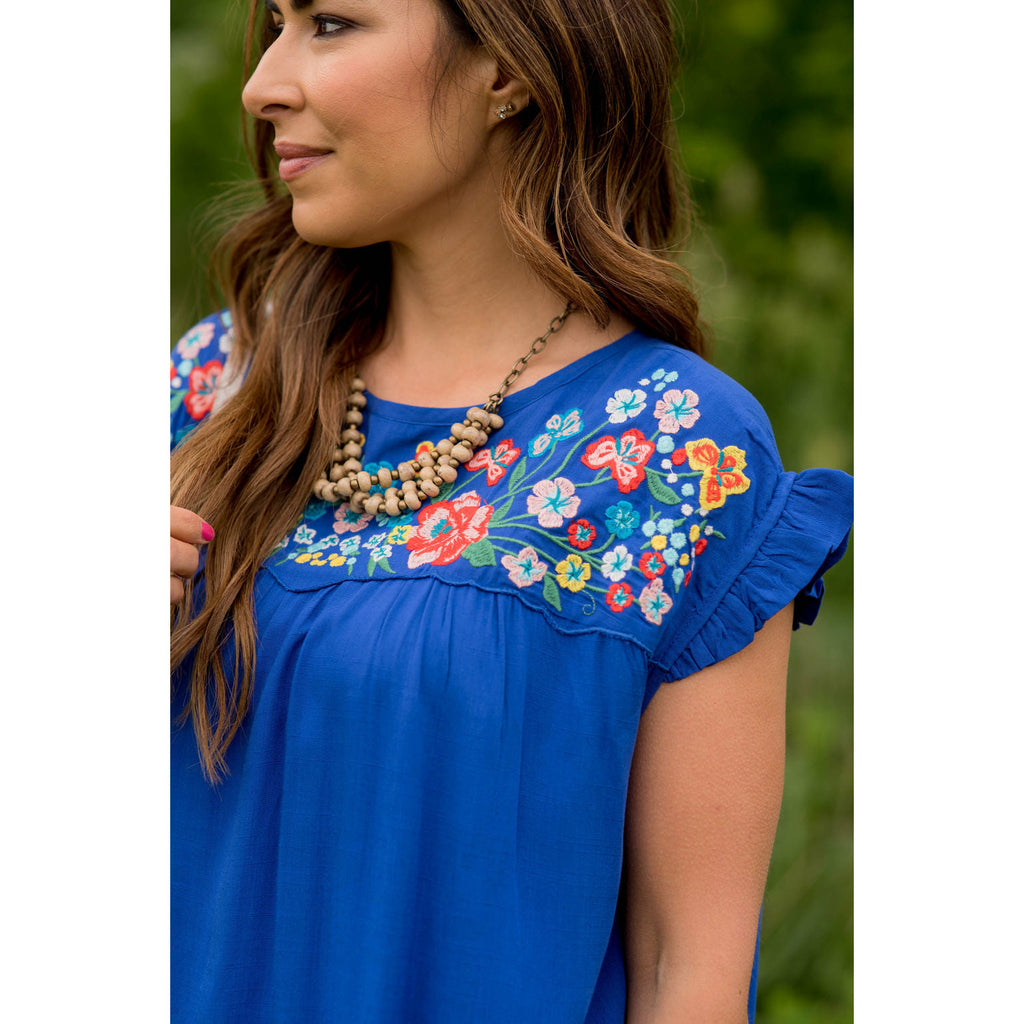 Embroidered Floral Bib Tee - Betsey's Boutique Shop