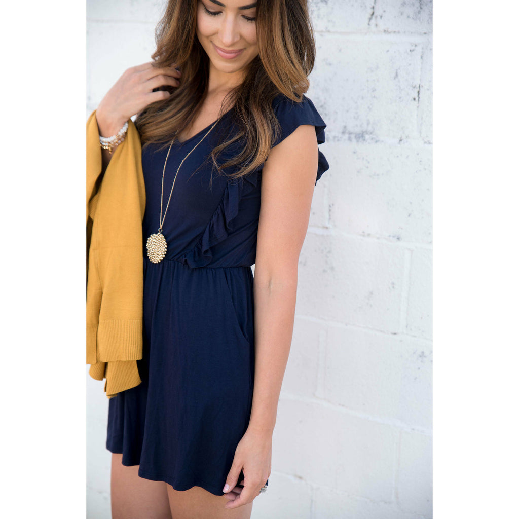 Navy Ruffles Romper - Betsey's Boutique Shop