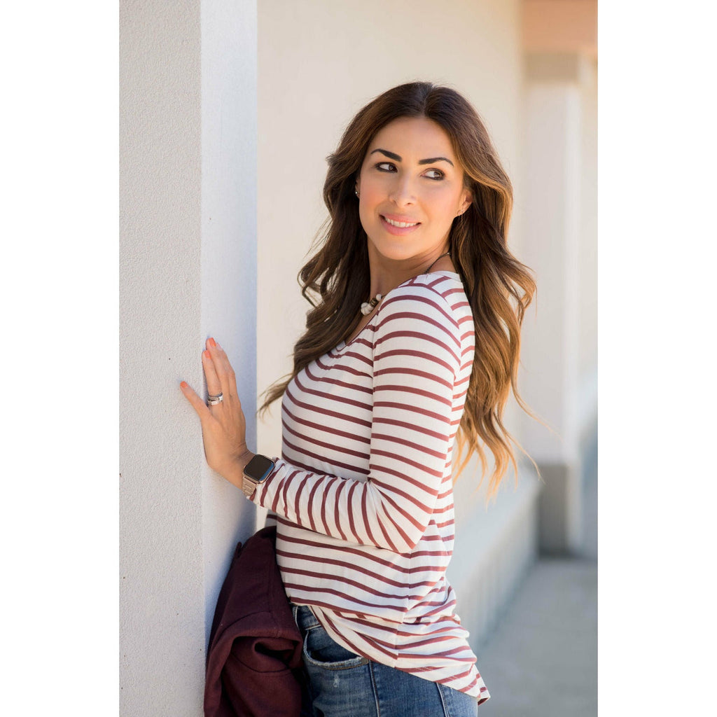 Thin Striped Long Sleeve Tee - Betsey's Boutique Shop - Shirts & Tops