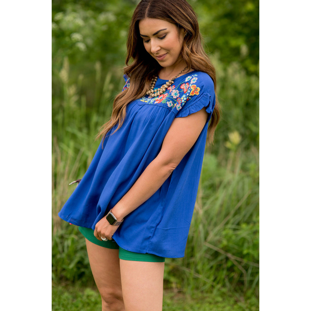 Embroidered Floral Bib Tee - Betsey's Boutique Shop