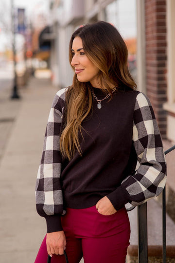 Plaid Relaxed Sleeve Sweater - Betsey's Boutique Shop -