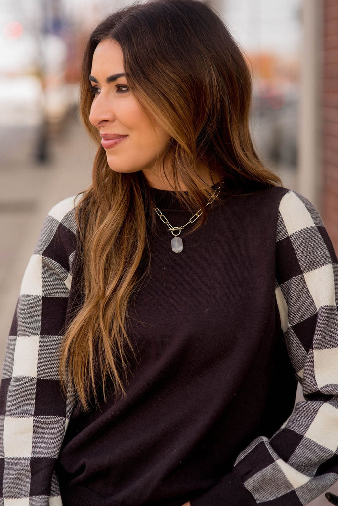 Plaid Relaxed Sleeve Sweater - Betsey's Boutique Shop -