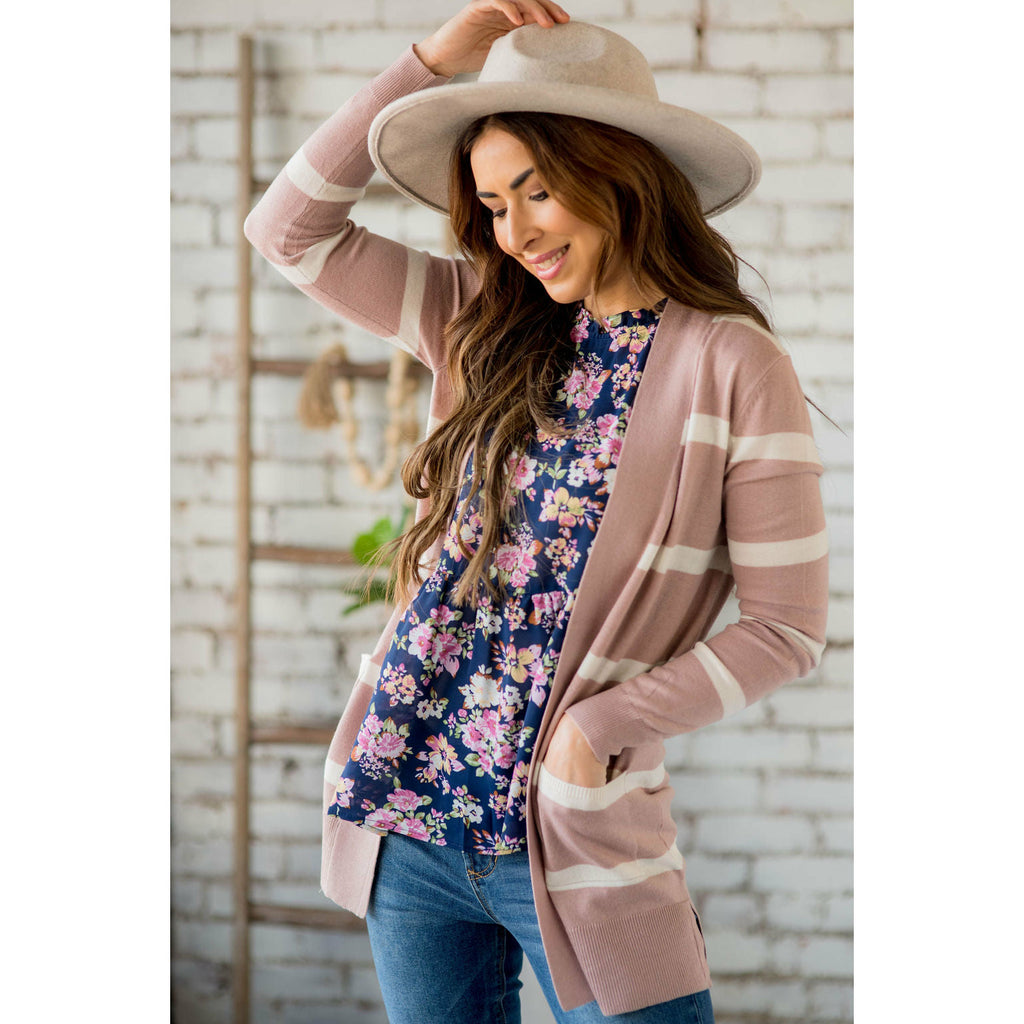 Solid Trim Stripe Cardigan - Betsey's Boutique Shop