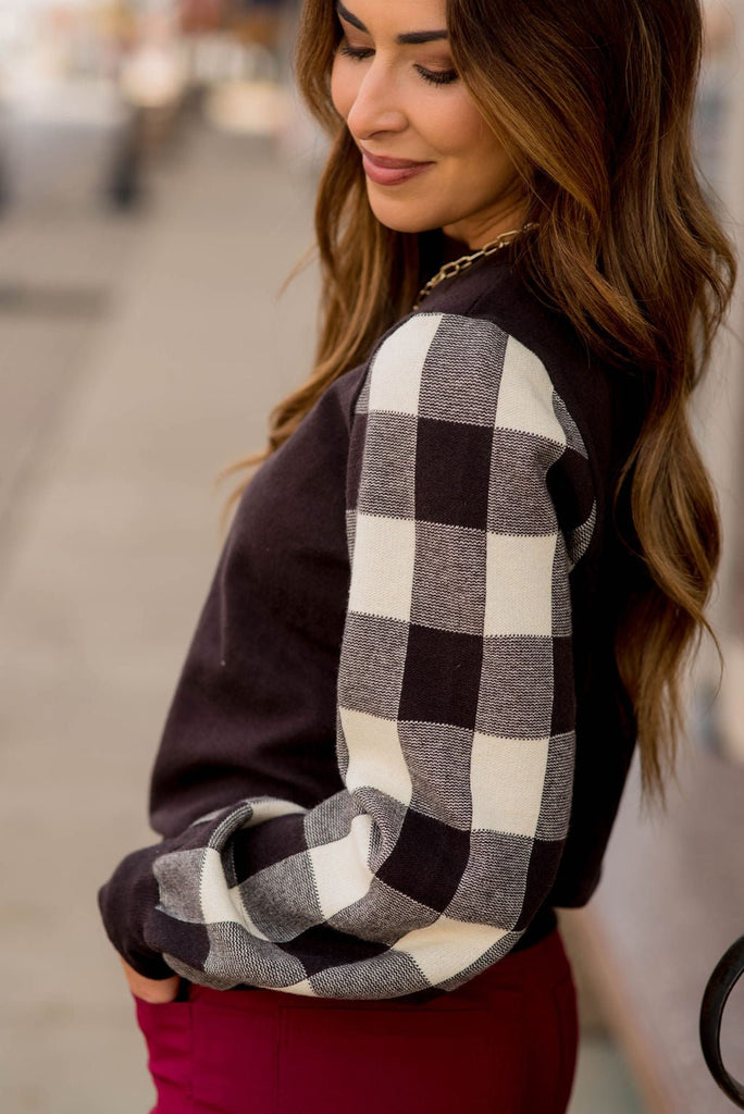 Plaid Relaxed Sleeve Sweater - Betsey's Boutique Shop -