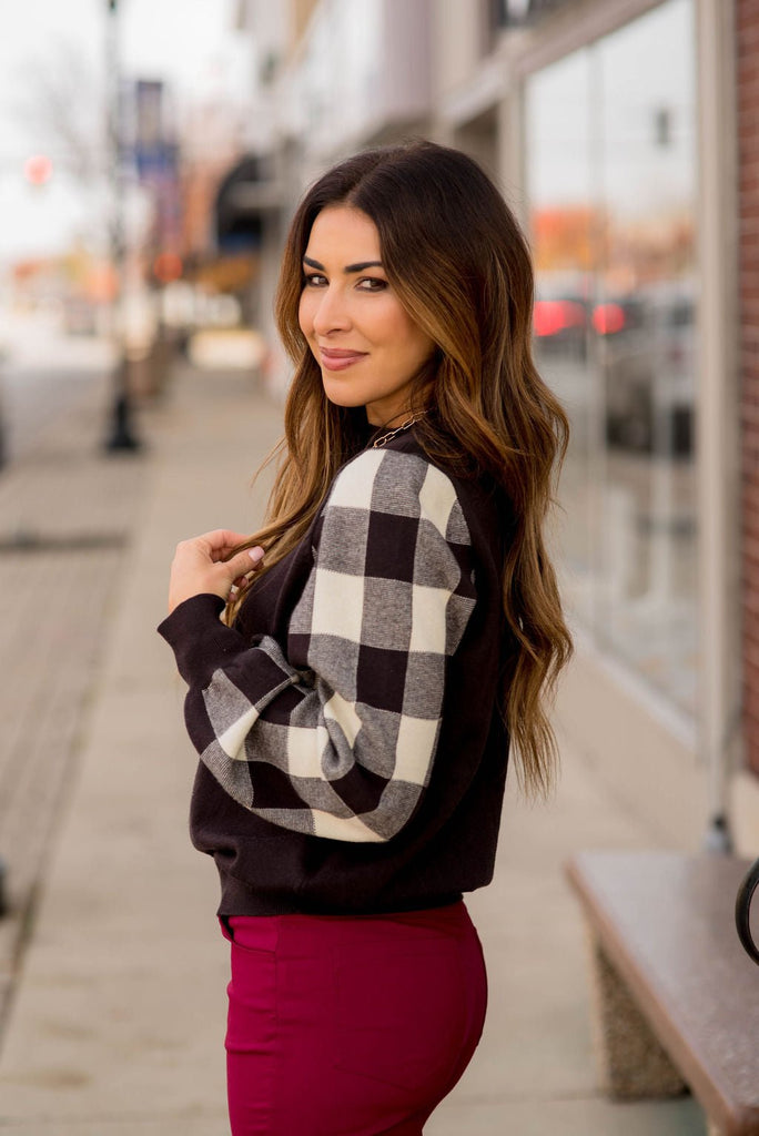 Plaid Relaxed Sleeve Sweater - Betsey's Boutique Shop -