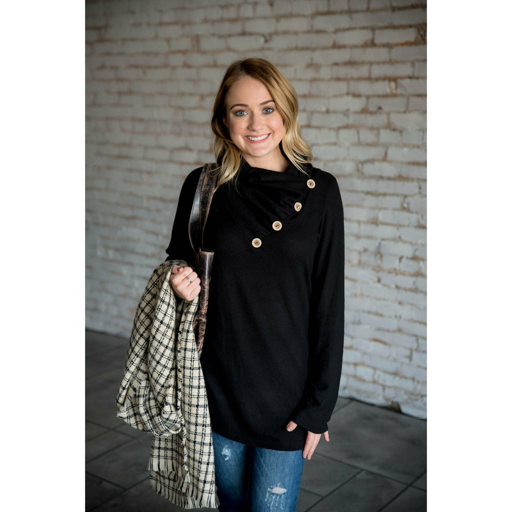 Button Cowl Neck Sweater - Betsey's Boutique Shop