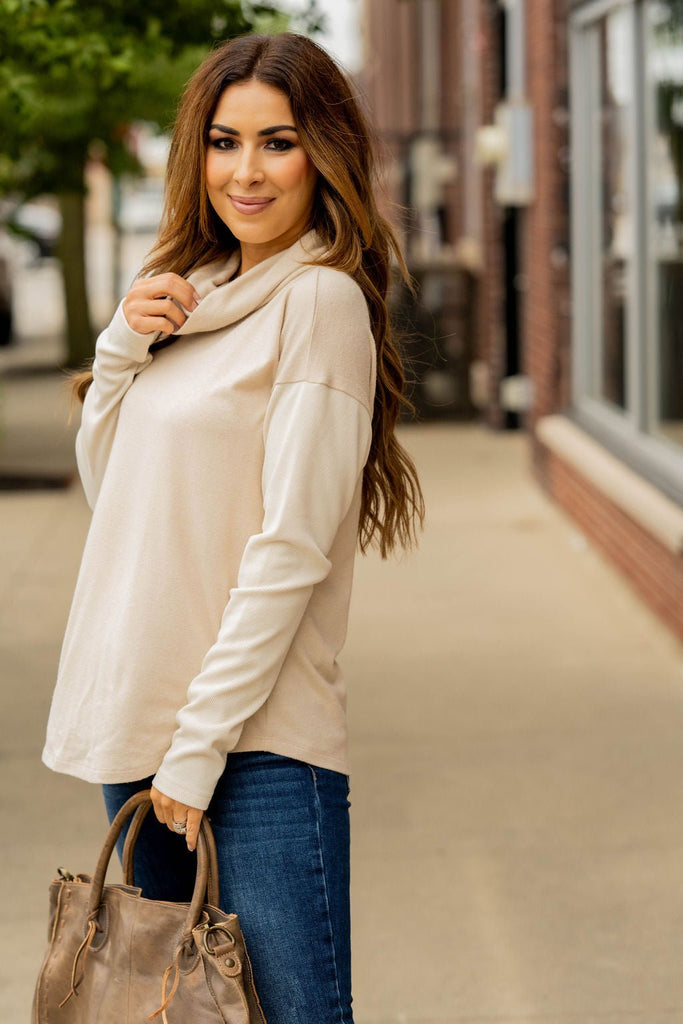 So Soft Ribbed Sleeve Cowl Neck - Betsey's Boutique Shop -