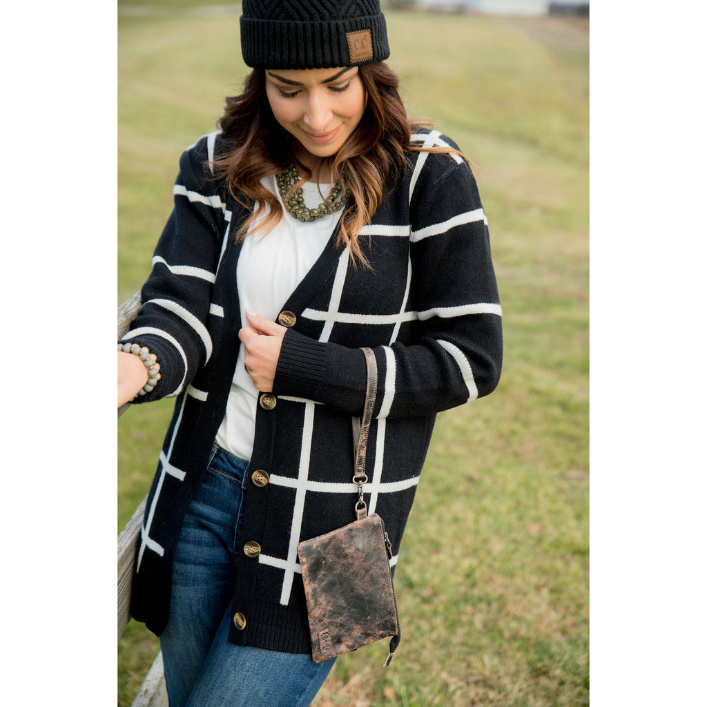 Black/White Button Grid Cardigan - Betsey's Boutique Shop - Coats & Jackets