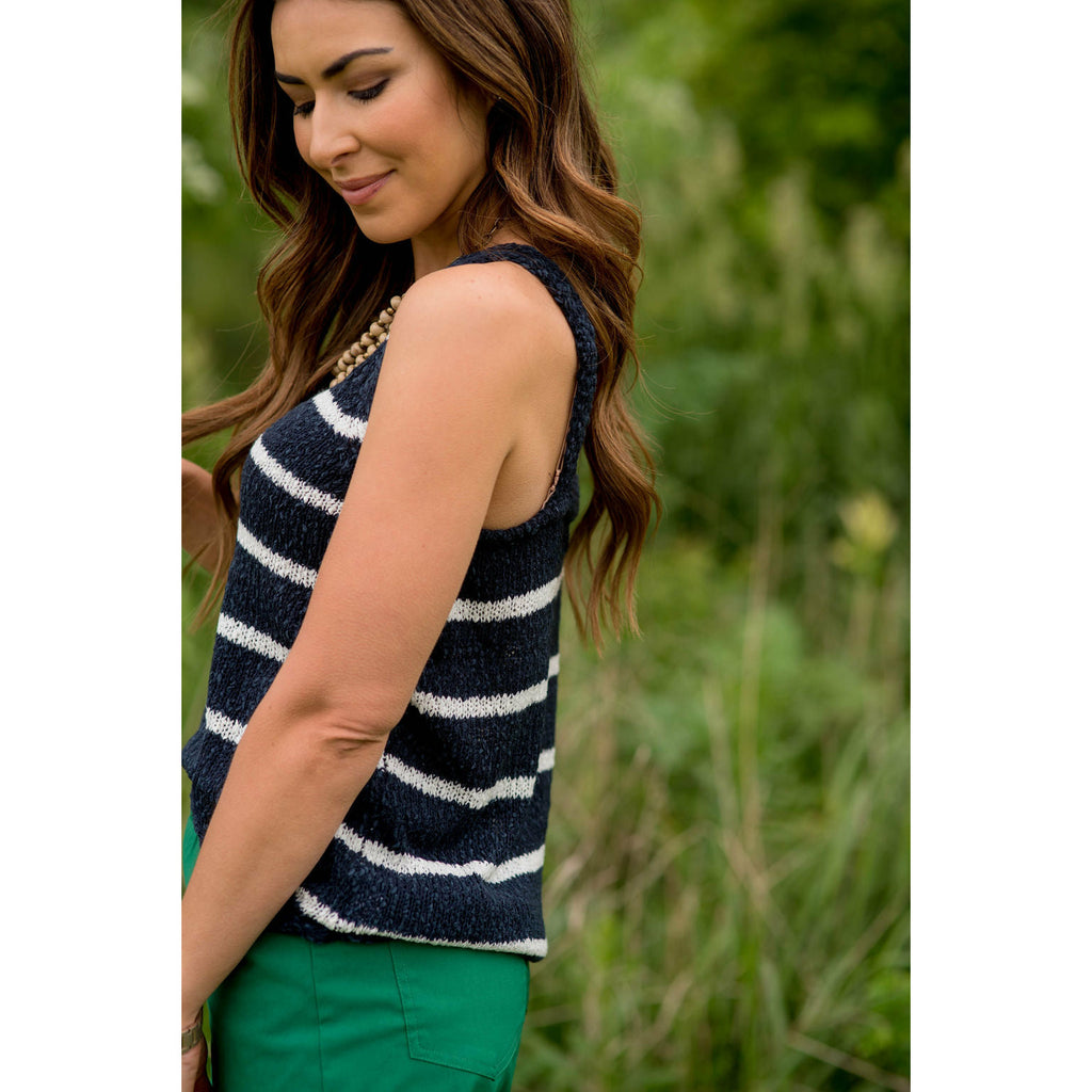 V-Neck Striped Knit Tank - Betsey's Boutique Shop