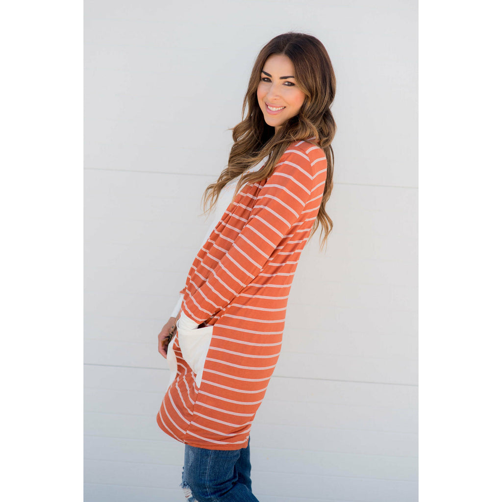 Triple Striped Pocket Tunic Cardigan - Betsey's Boutique Shop