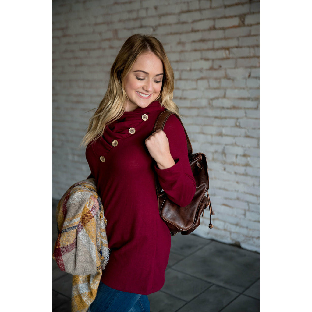 Button Cowl Neck Sweater - Betsey's Boutique Shop