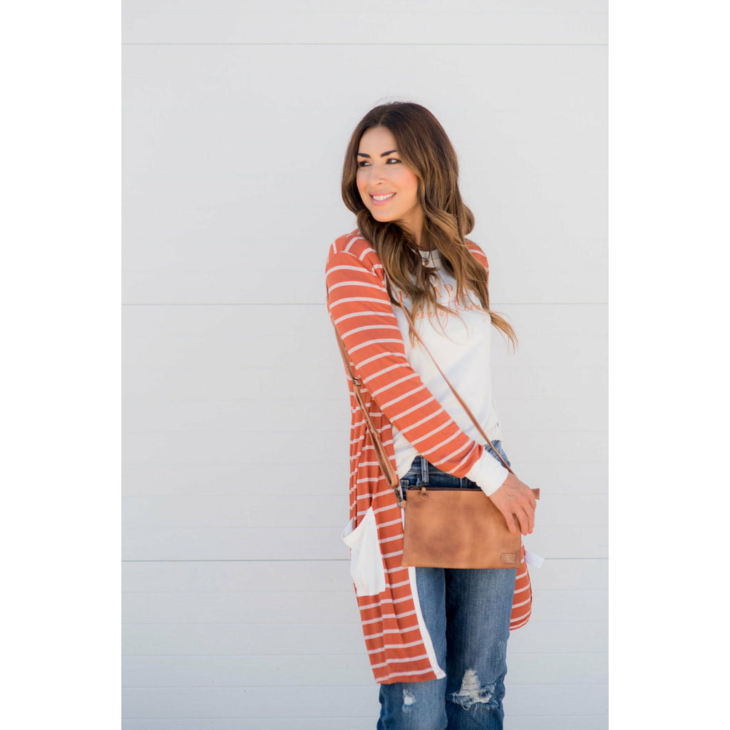 Triple Striped Pocket Tunic Cardigan - Betsey's Boutique Shop