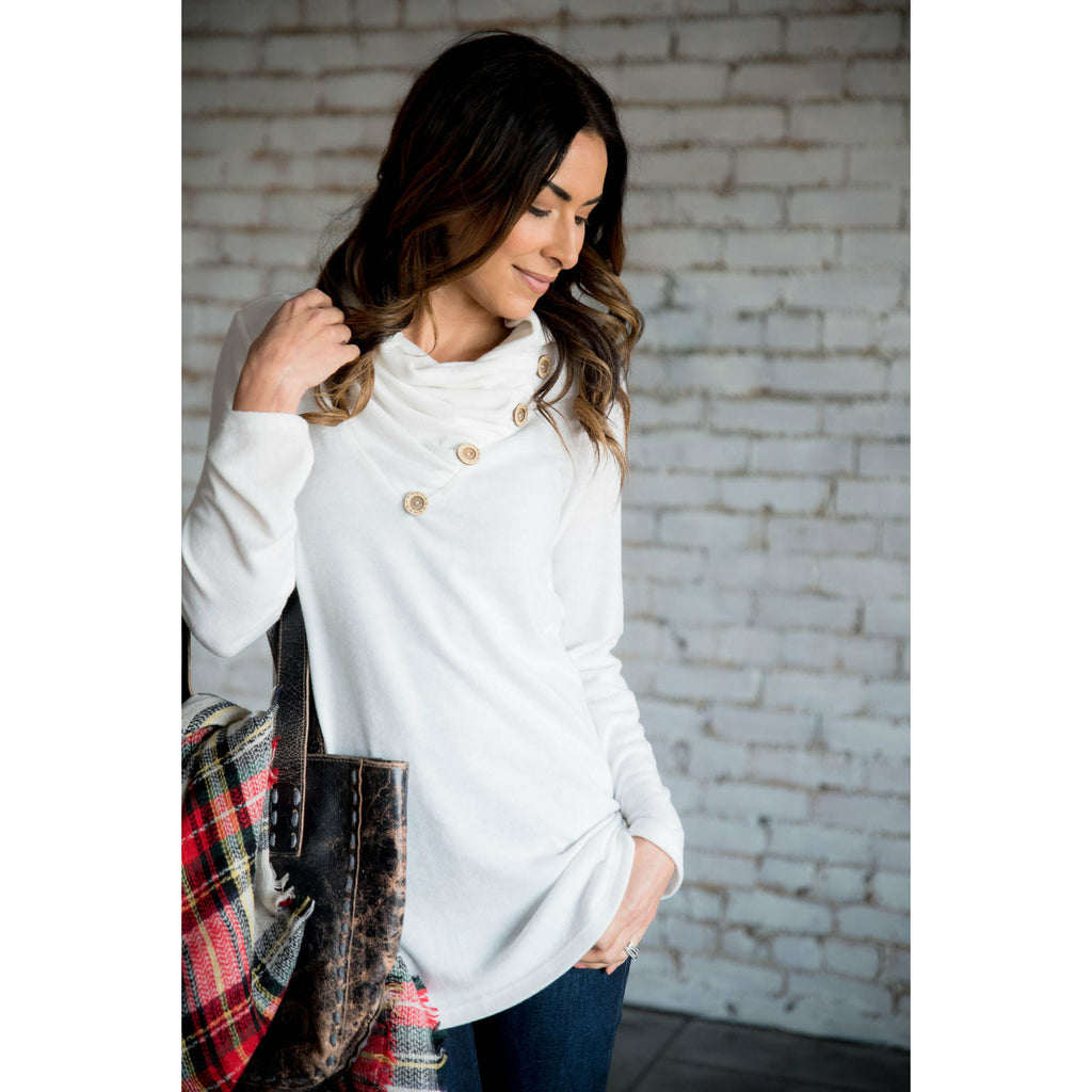 Button Cowl Neck Sweater - Betsey's Boutique Shop