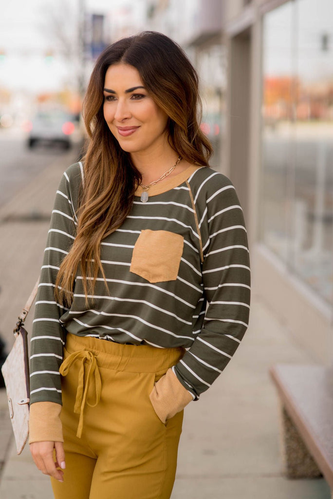 Textured Solid Trim Striped Tee - Betsey's Boutique Shop -