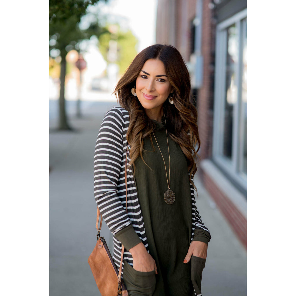 Solid Accent Striped Tunic Cardigan - Betsey's Boutique Shop