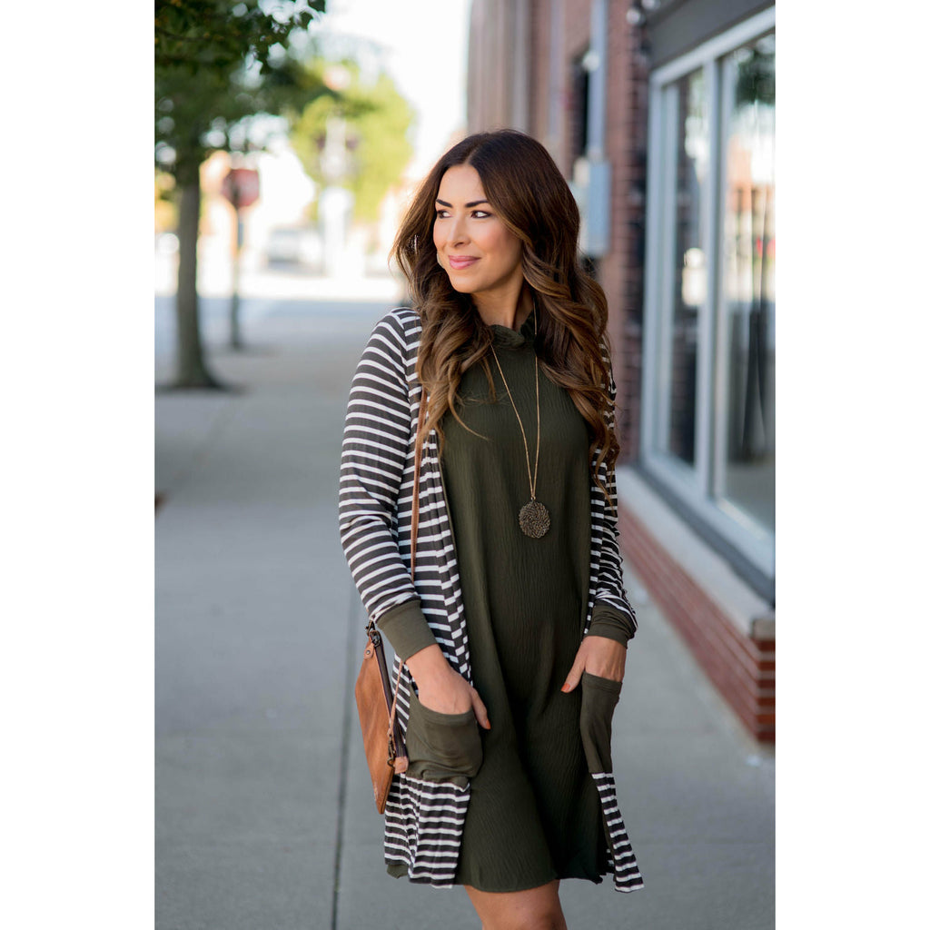 Solid Accent Striped Tunic Cardigan - Betsey's Boutique Shop