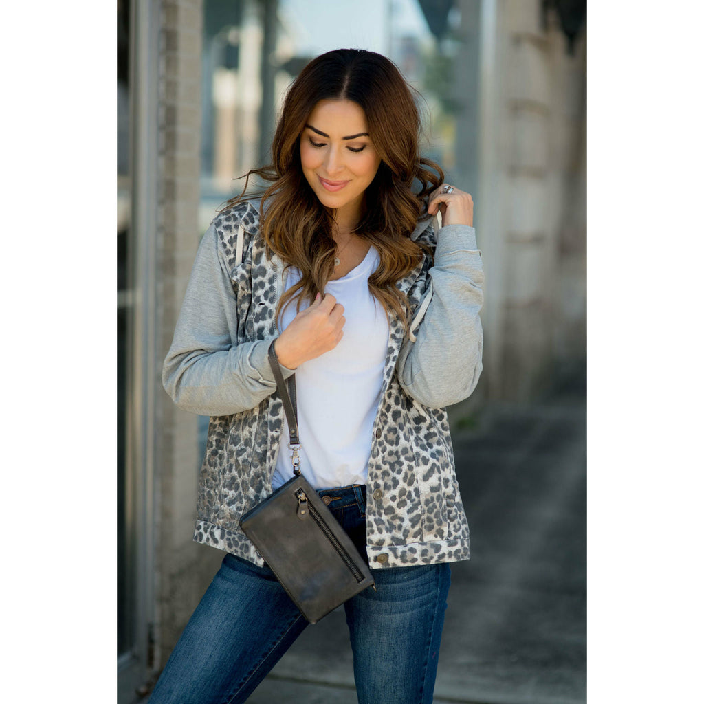 Leopard Denim Sweatshirt Jacket - Betsey's Boutique Shop