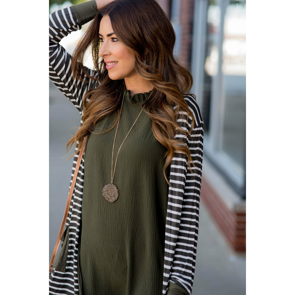 Solid Accent Striped Tunic Cardigan - Betsey's Boutique Shop