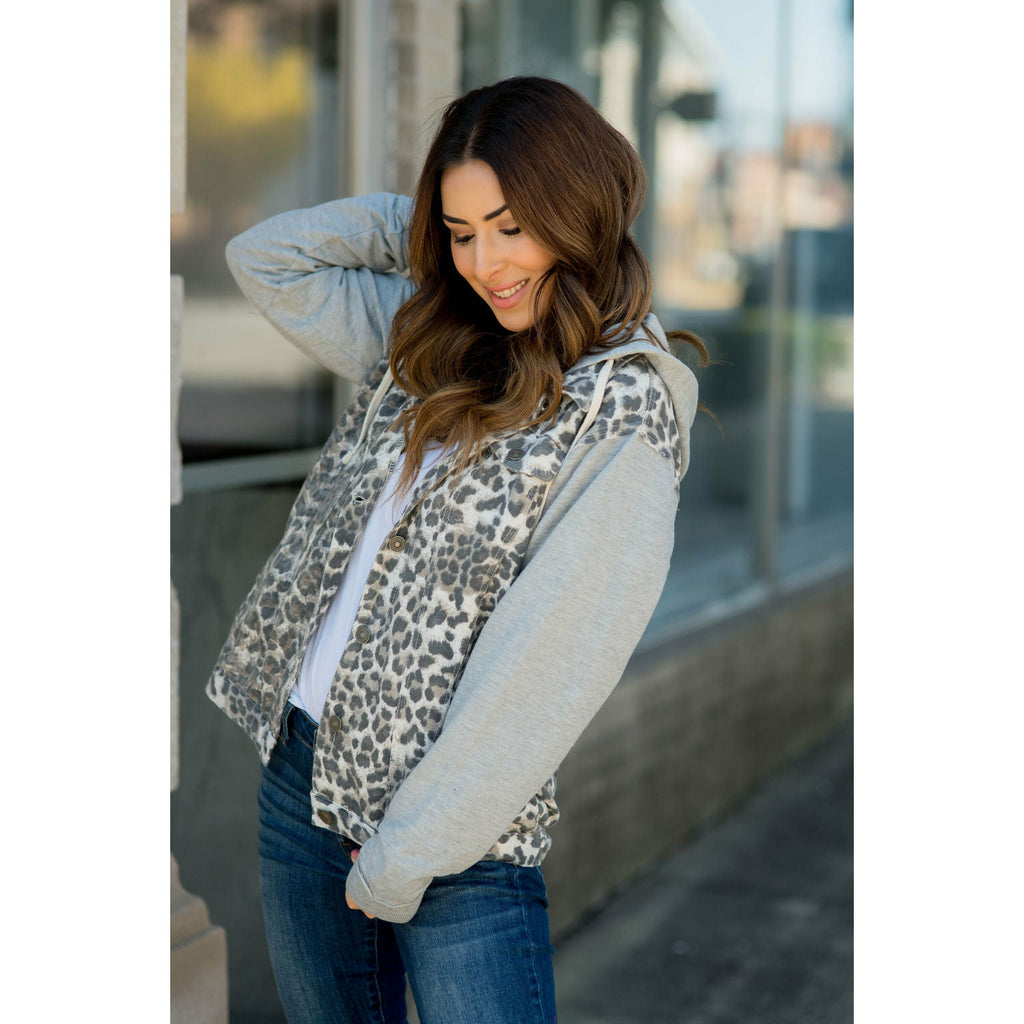 Leopard Denim Sweatshirt Jacket - Betsey's Boutique Shop