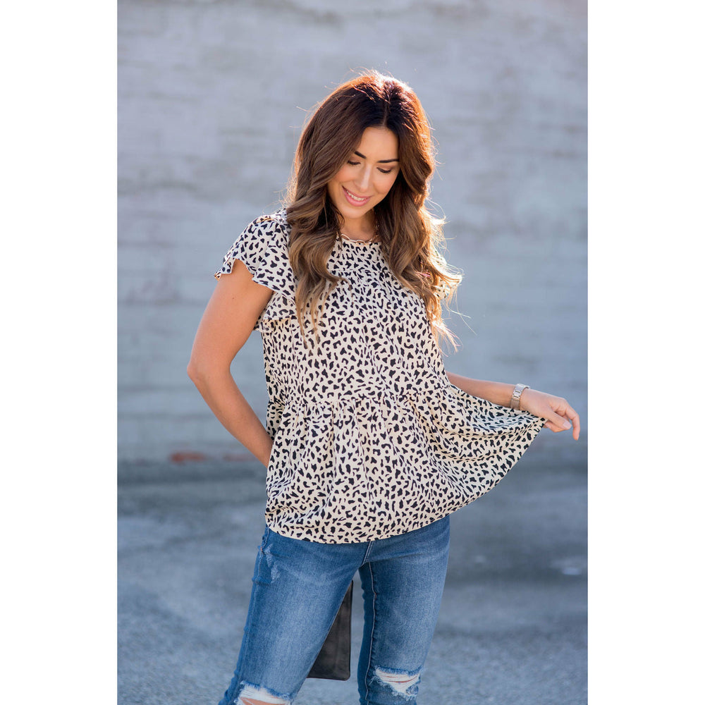 Betsey's Boutique Double Tiered Sleeve Cheetah Blouse