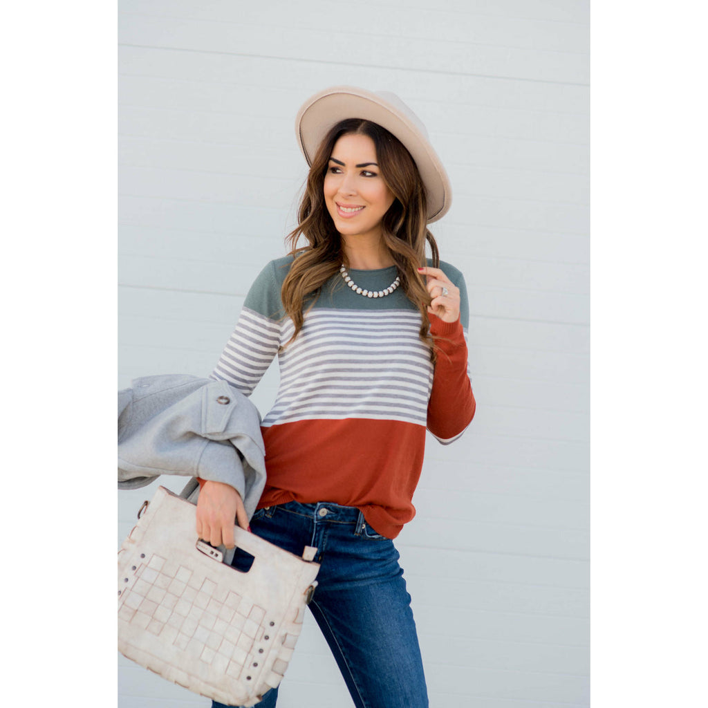 Color Block Striped Long Sleeve Tee - Betsey's Boutique Shop